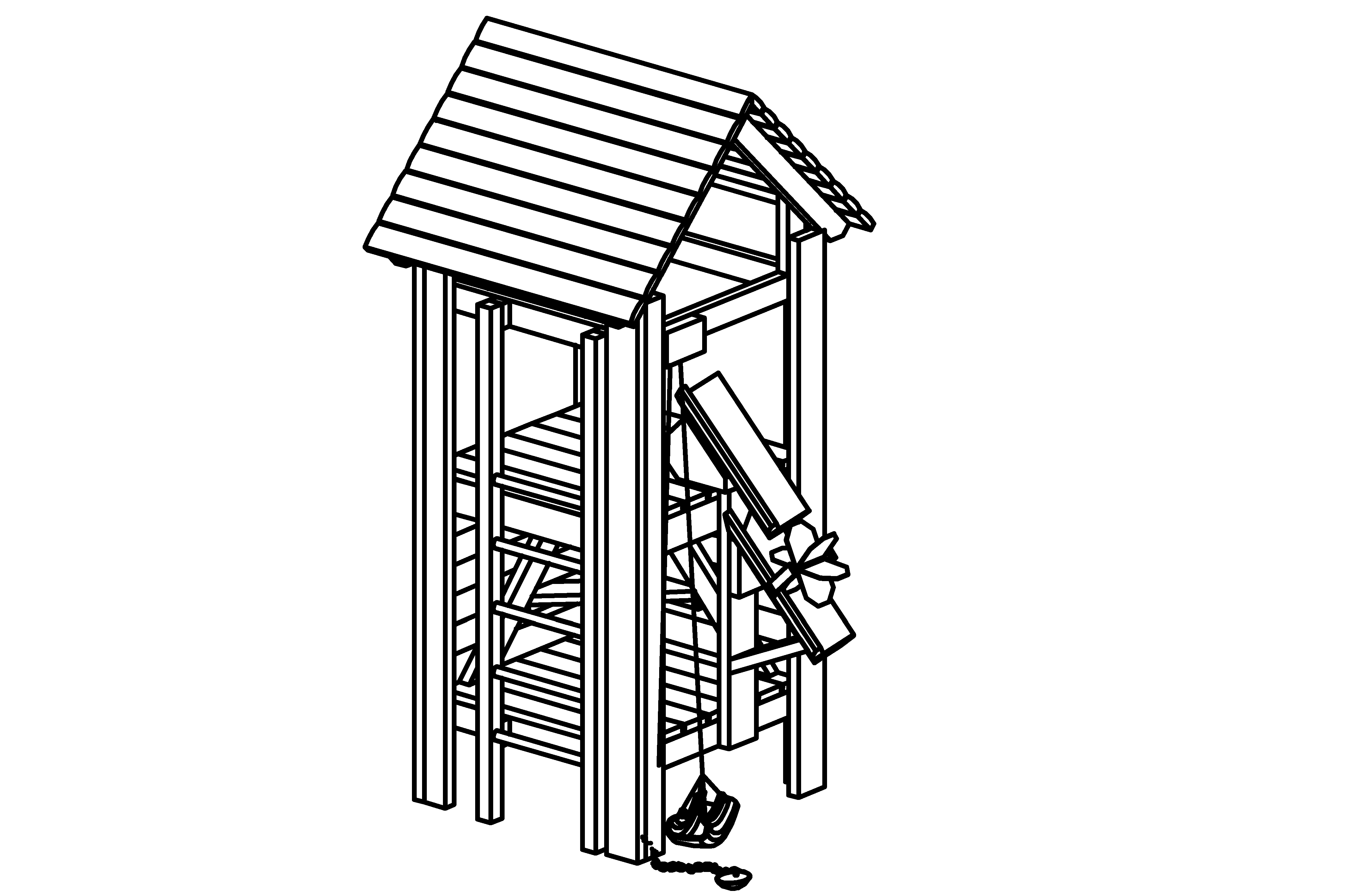 Hut Combination 341 with roof and sand hoist made of non-impregnated mountain larch