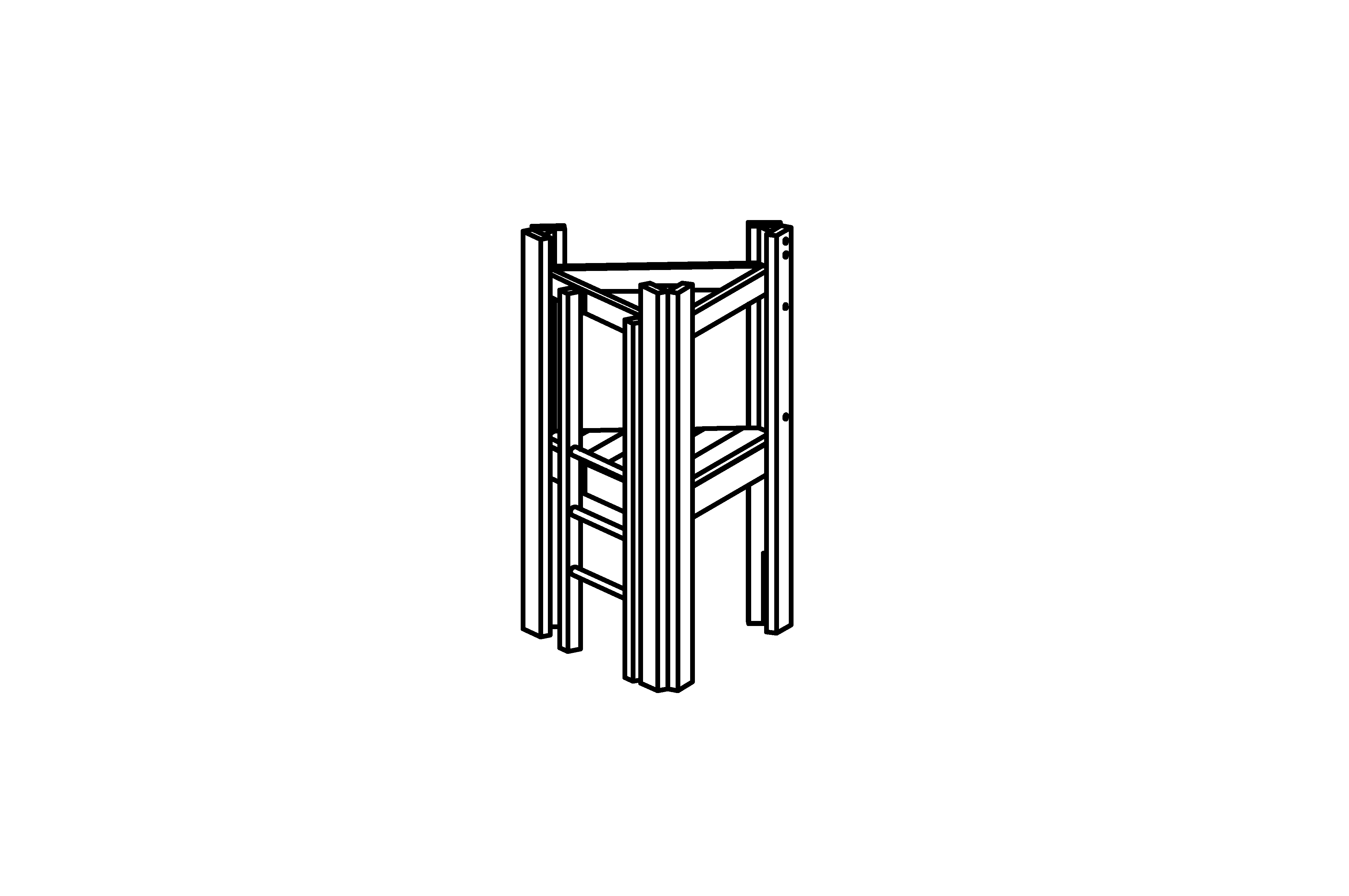 Small Triangular Hut with ladder and equipment made of non-impregnated mountain larch