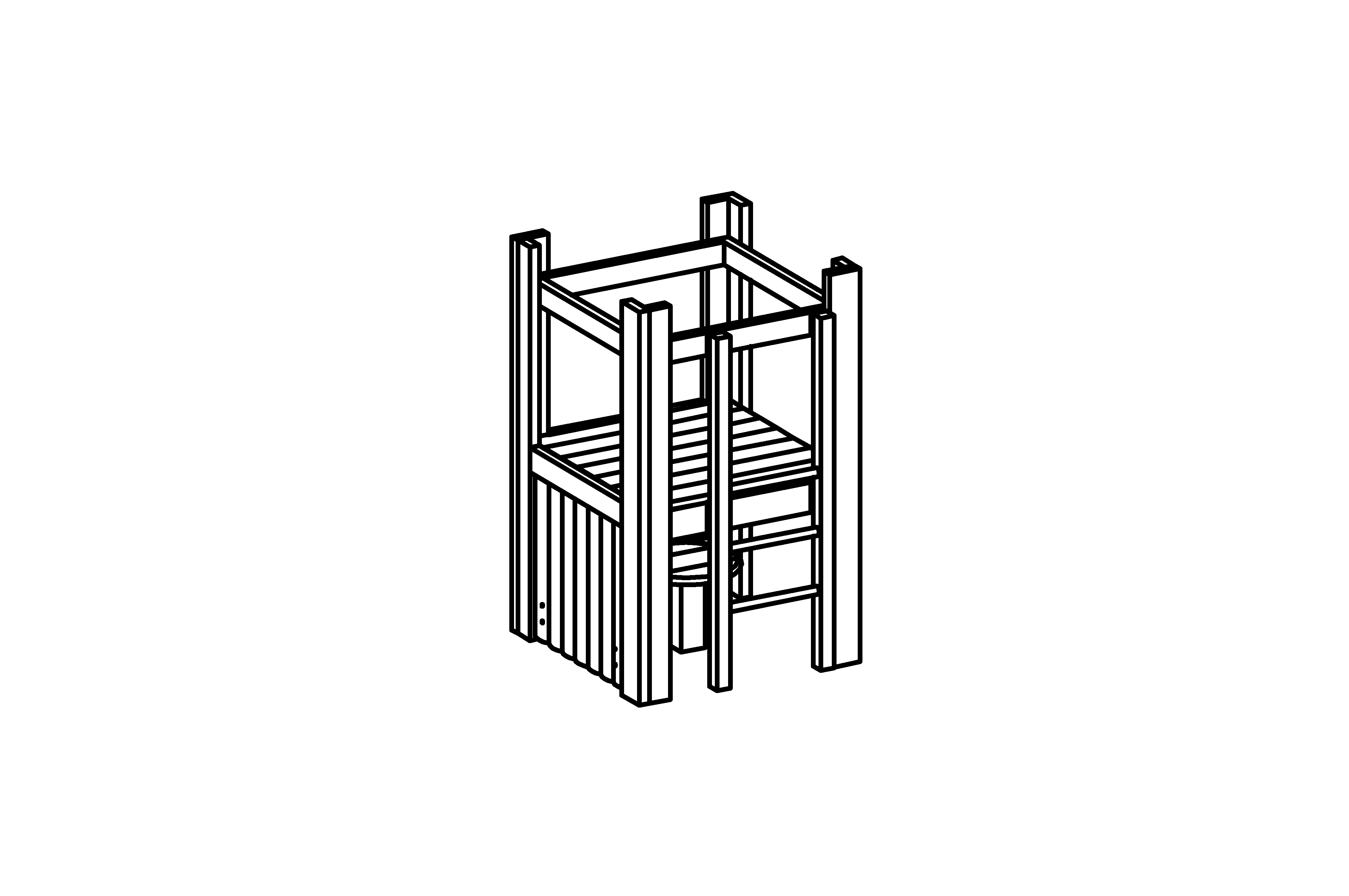 Small Platform Hut with ladder has equipment made of non-impregnated mountain larch