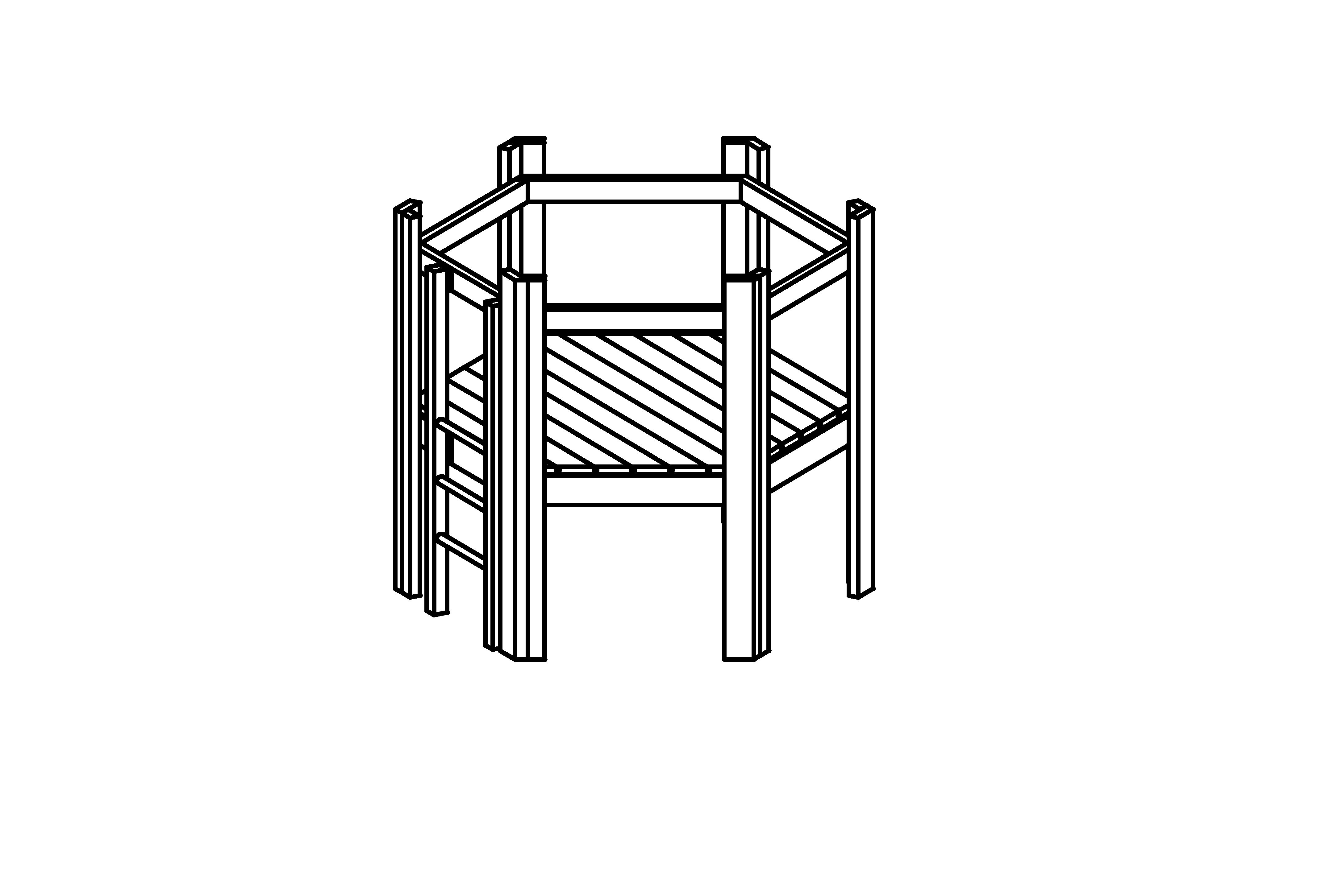 Small Hexagonal Hut has equipment made of non-impregnated mountain larch