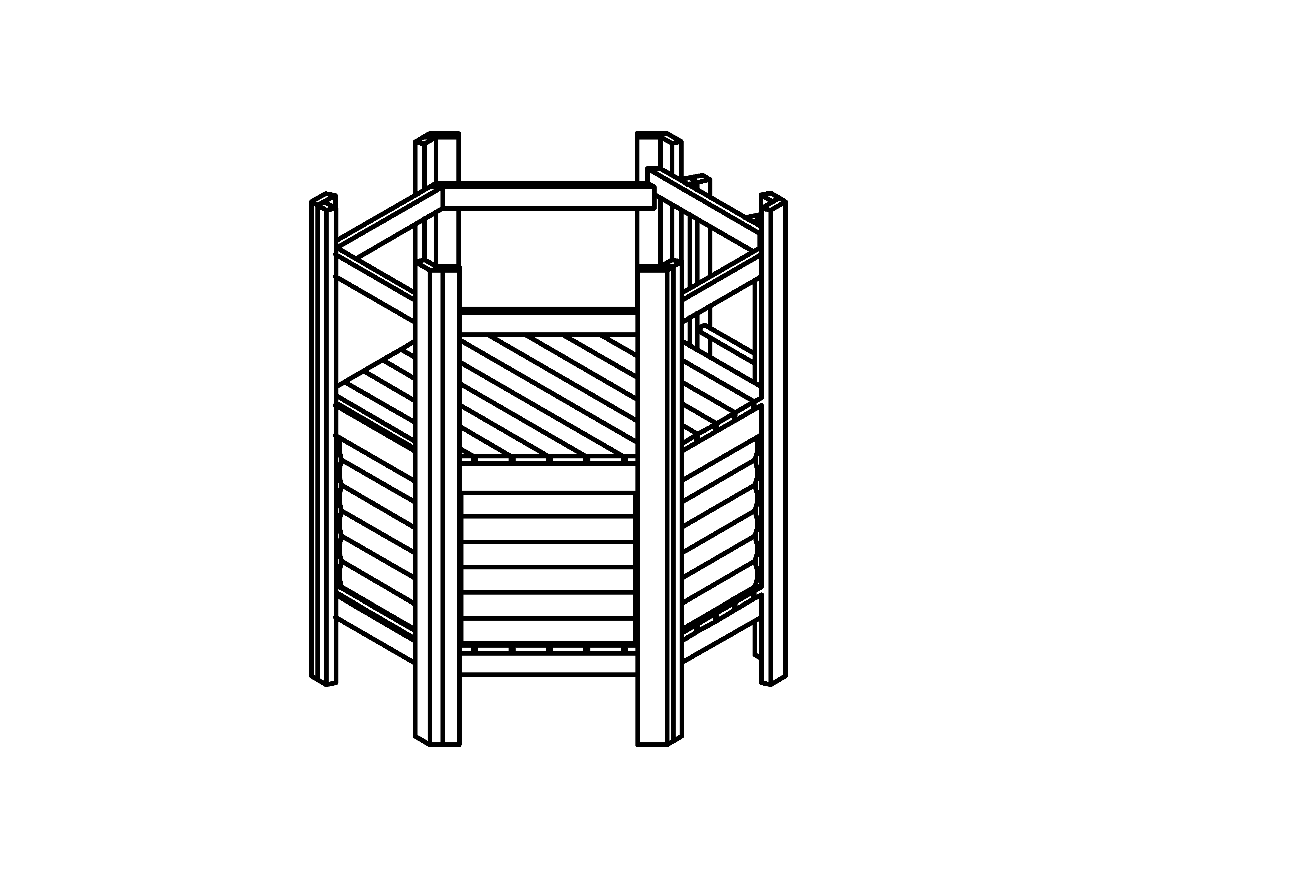 Hexagonal Hut with 3 walls and bench