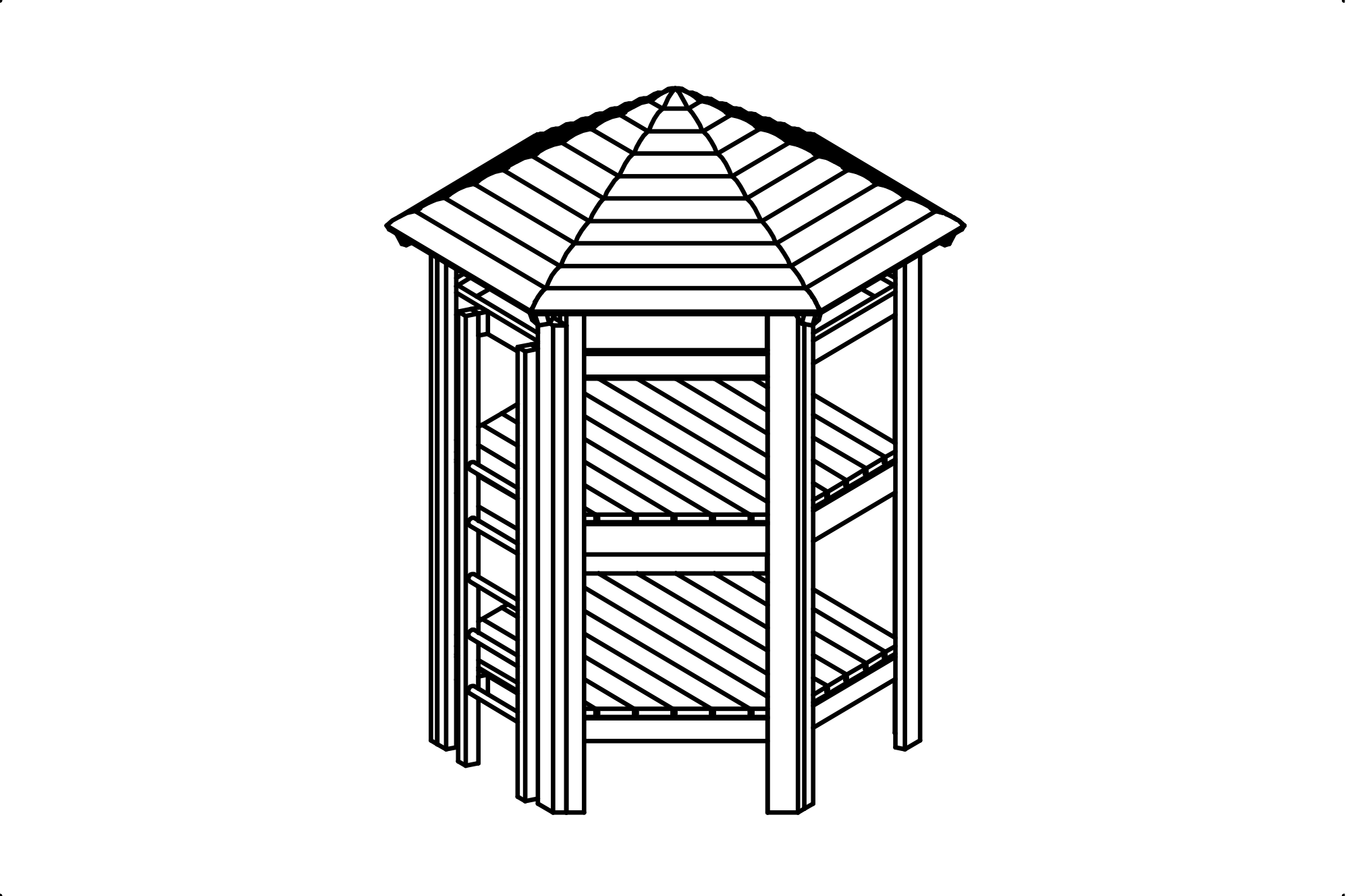 Hexagonal Hut with roof made of non-impregnated mountain larch