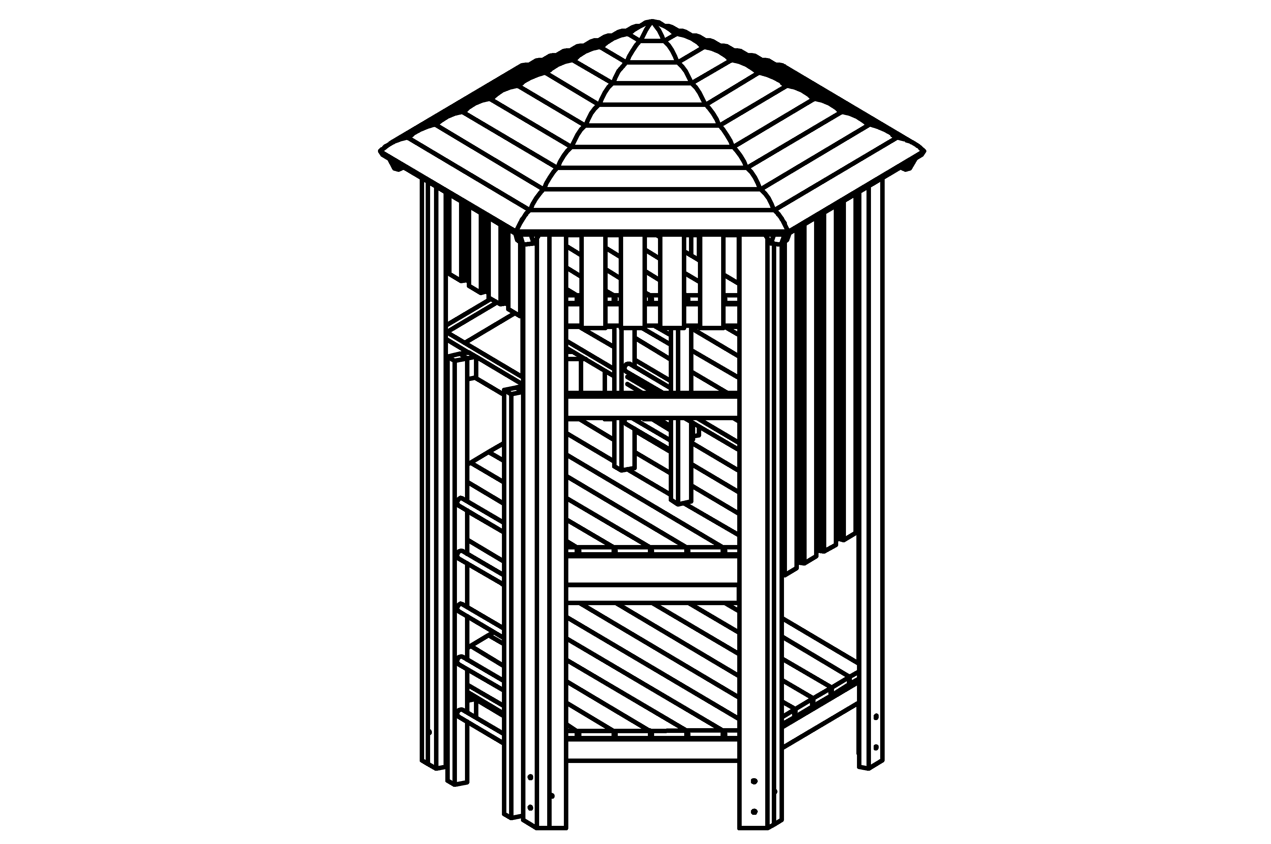 Big Hexagonal Hut with roof made of non-impregnated mountain larch