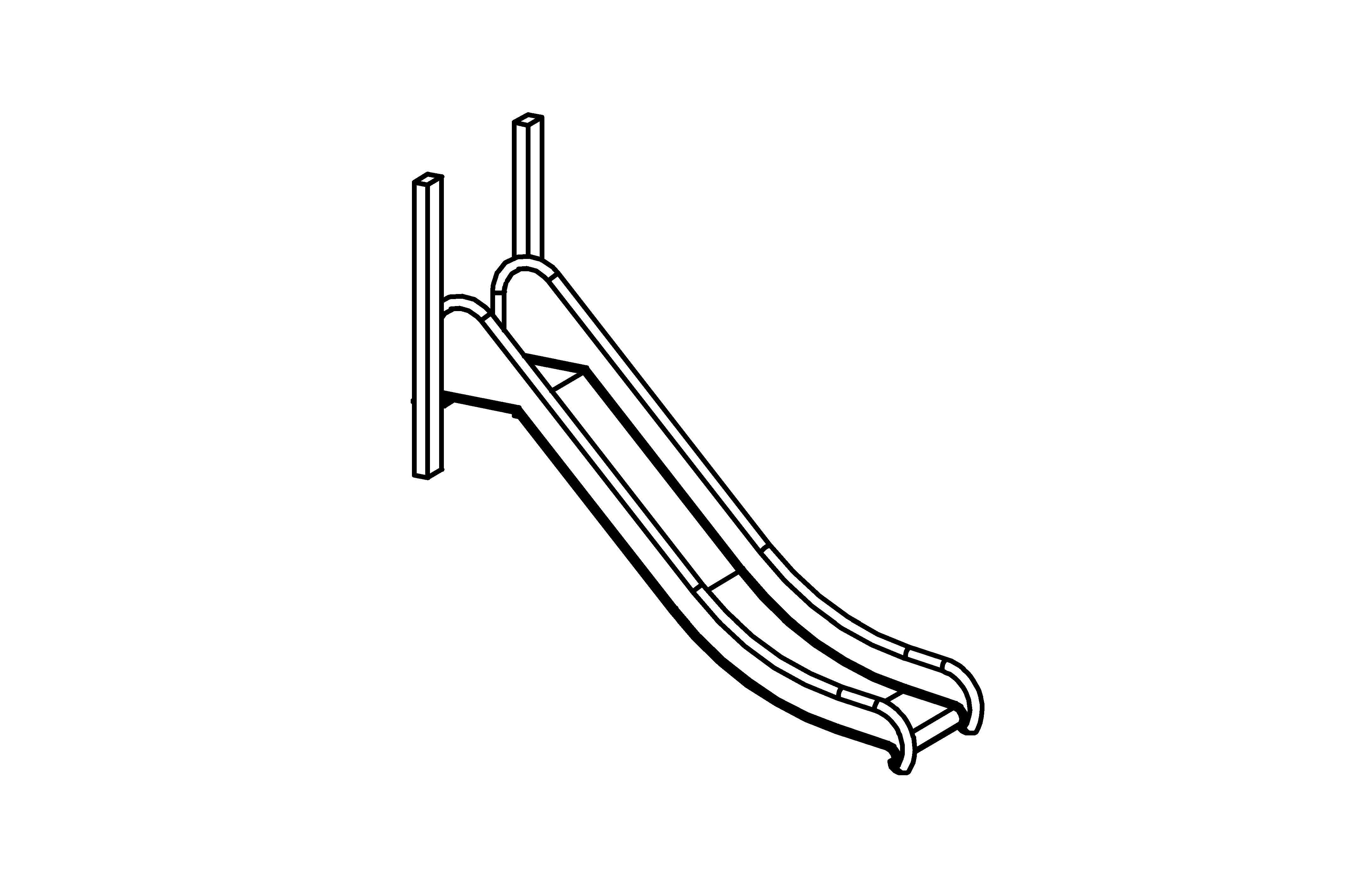 Stainless steel slide, width = 0.45 m with a ground anchor made of oak heartwood