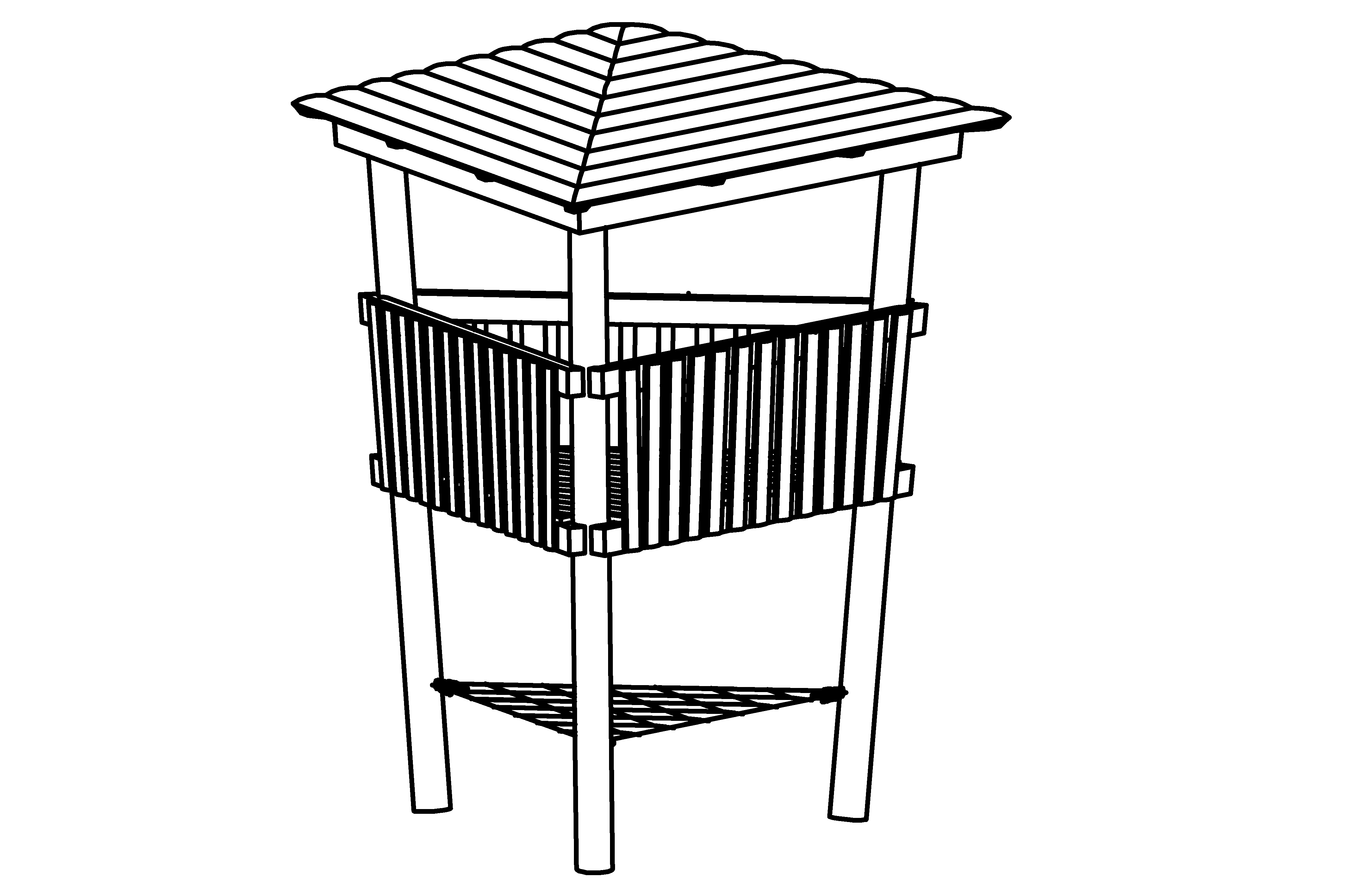 Triangular Platform on Stilts  made of non-impregnated mountain larch.