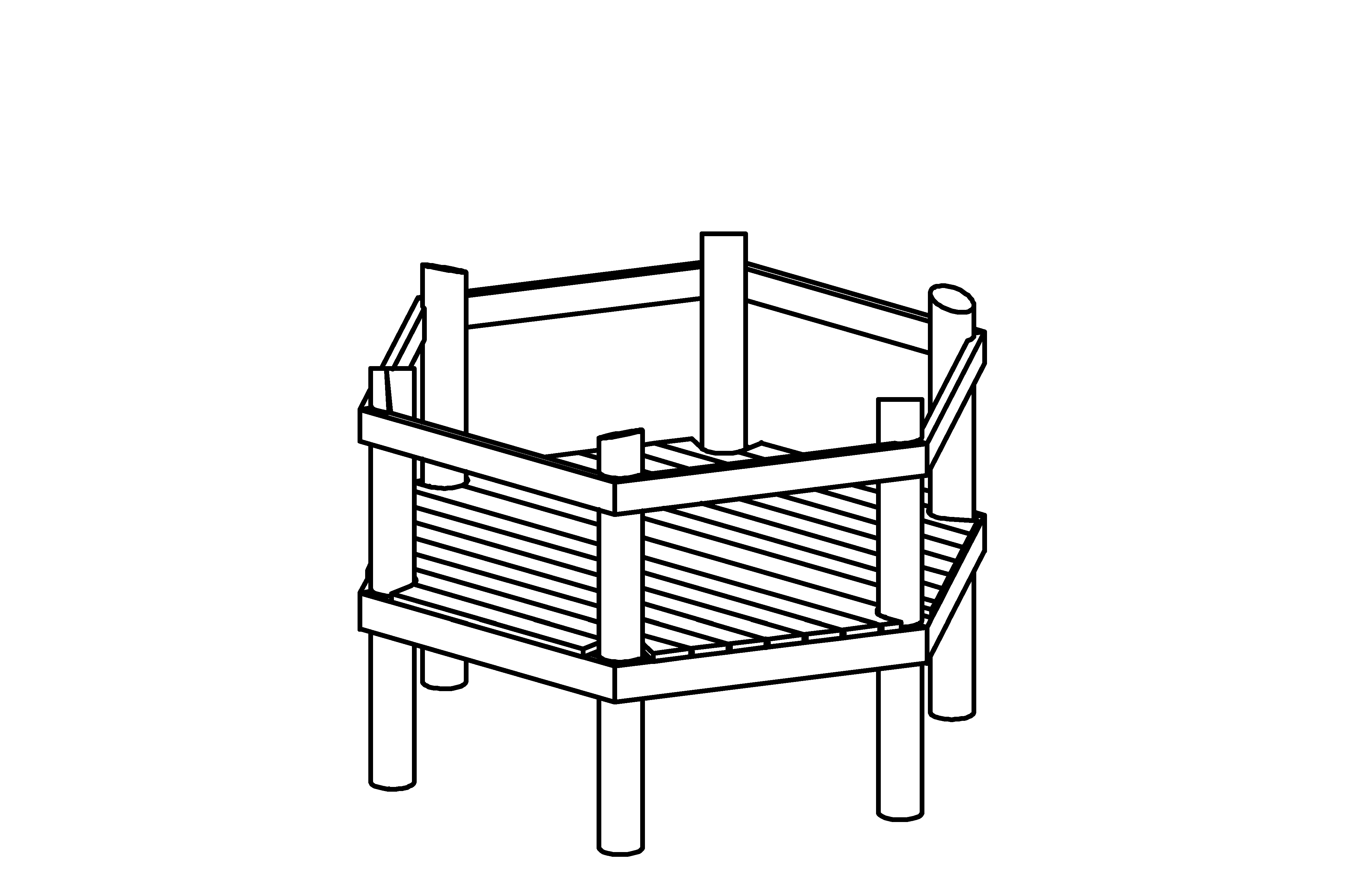 Hexagonal Platform, height 1.00 m, made of non-impregnated larch