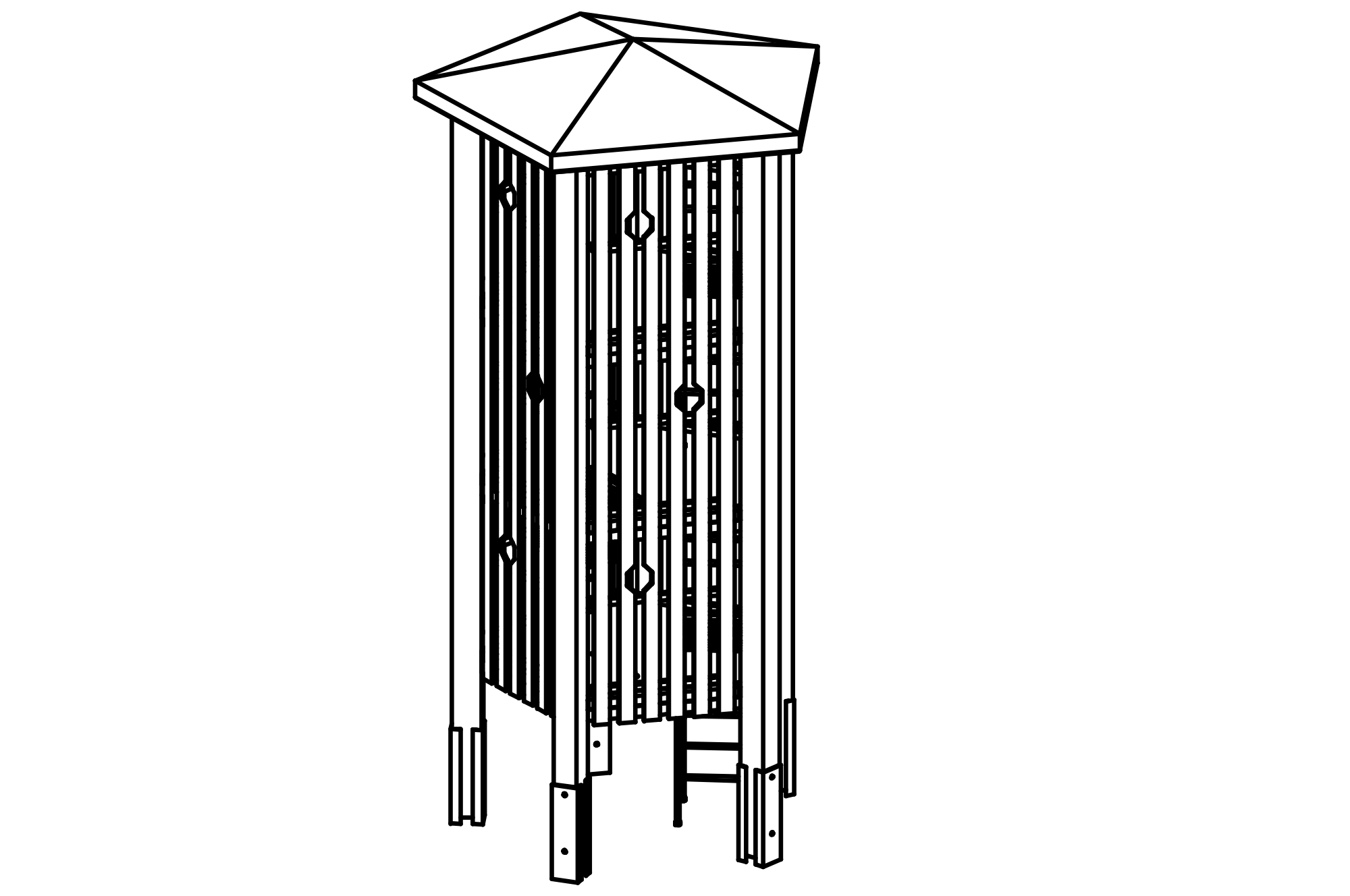 Middle Pentagonal Tower, height = 6,70 m with core free sawn timbers