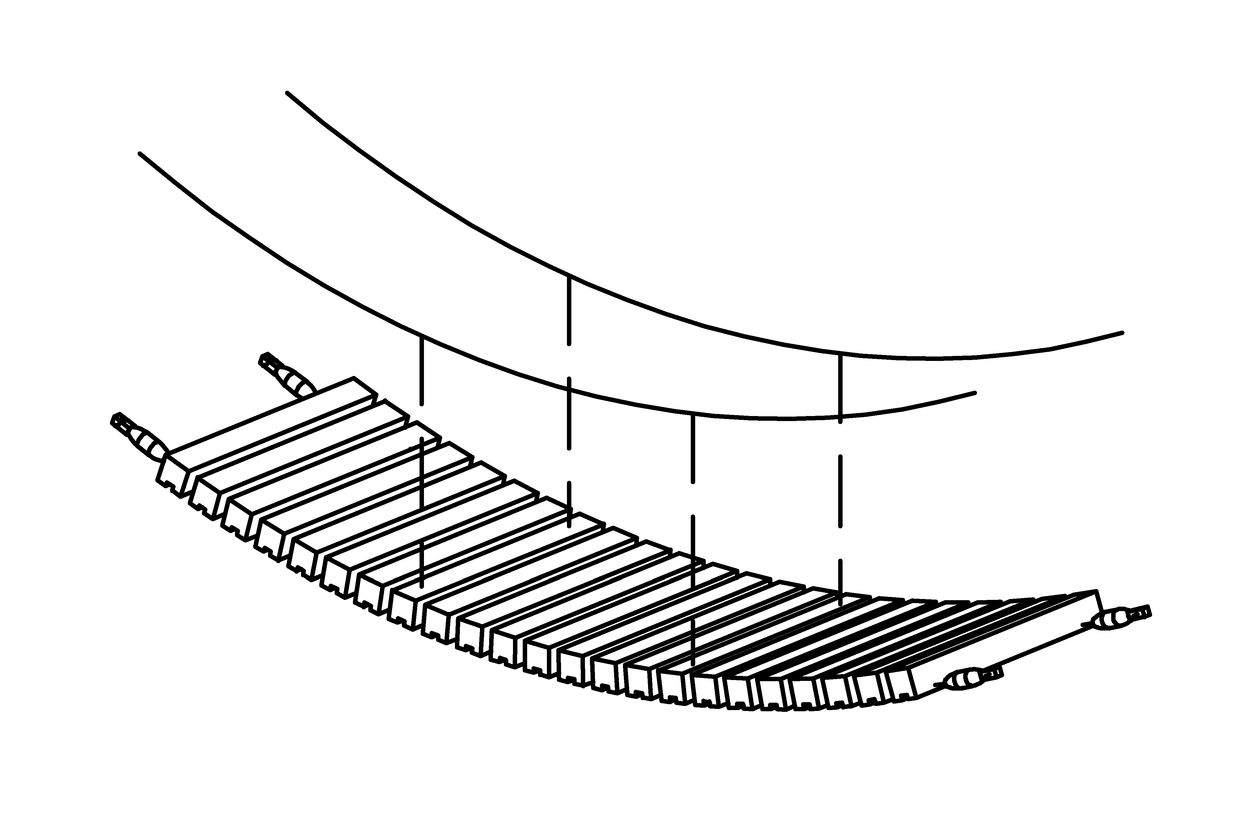 Running Boards with chain handrails for suspension bridge, length = 4 m