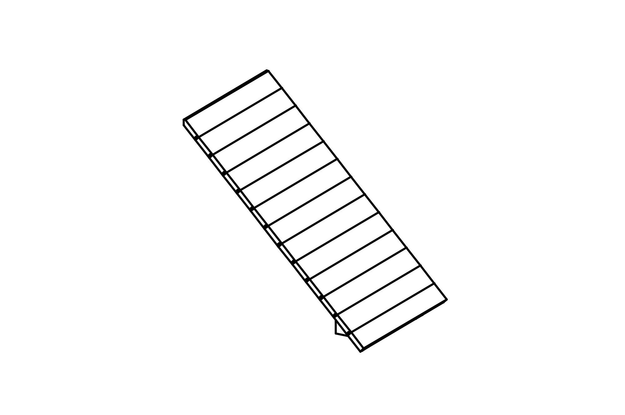 Inclined Wall for huts, height = 1m with equipment made of non-impregnated mountain larch
