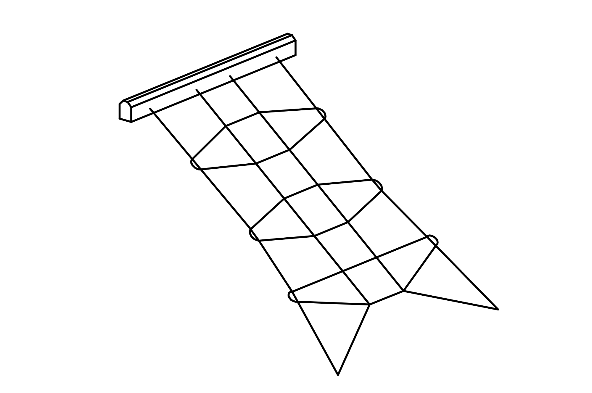 Inclined Climbing Net, height = 1.50 m with vertical stand posts with bevelled end grain section