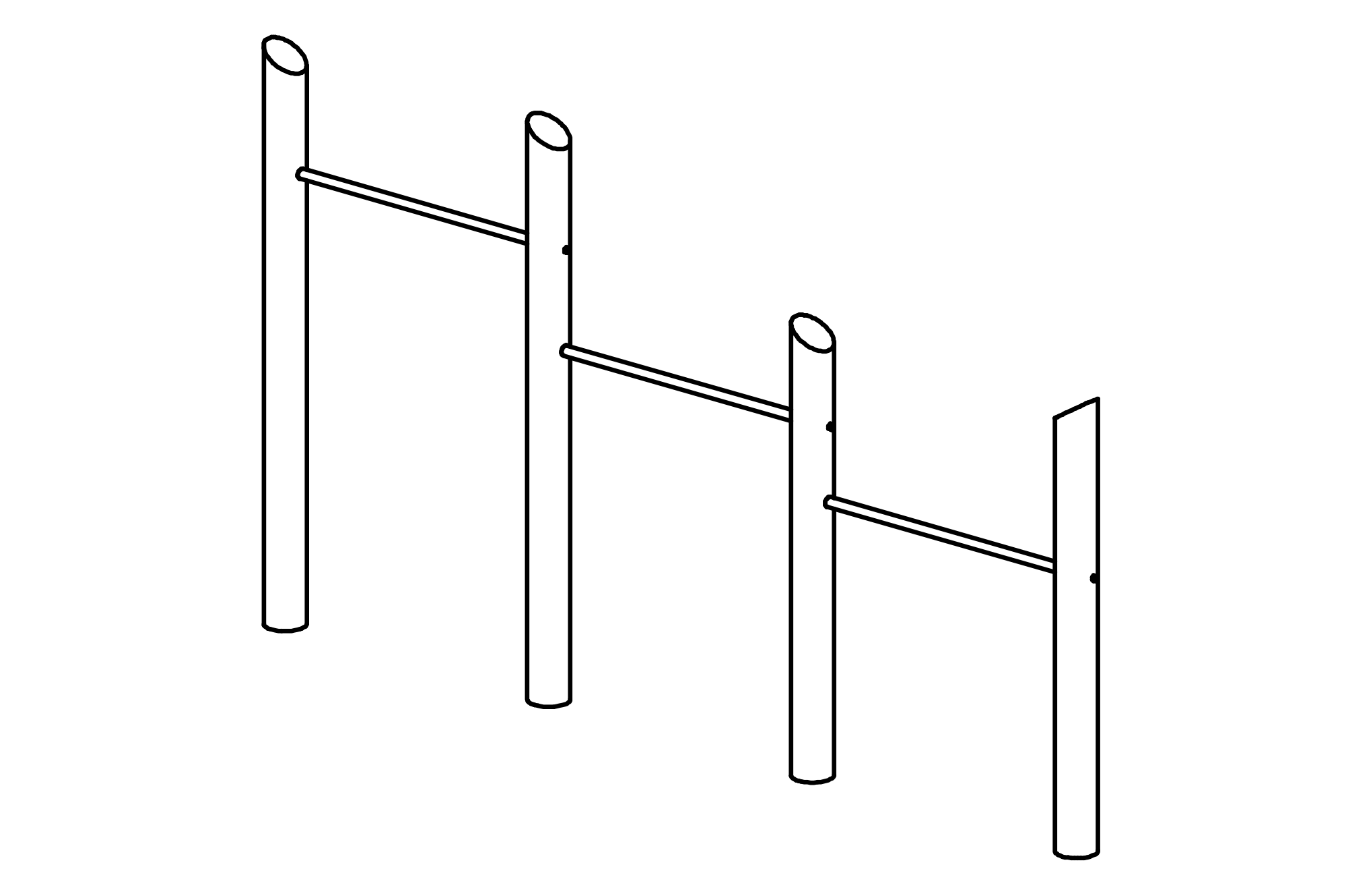 Horizontal Bar in different heights, grip bars of stainless and equipment made of mountain larch