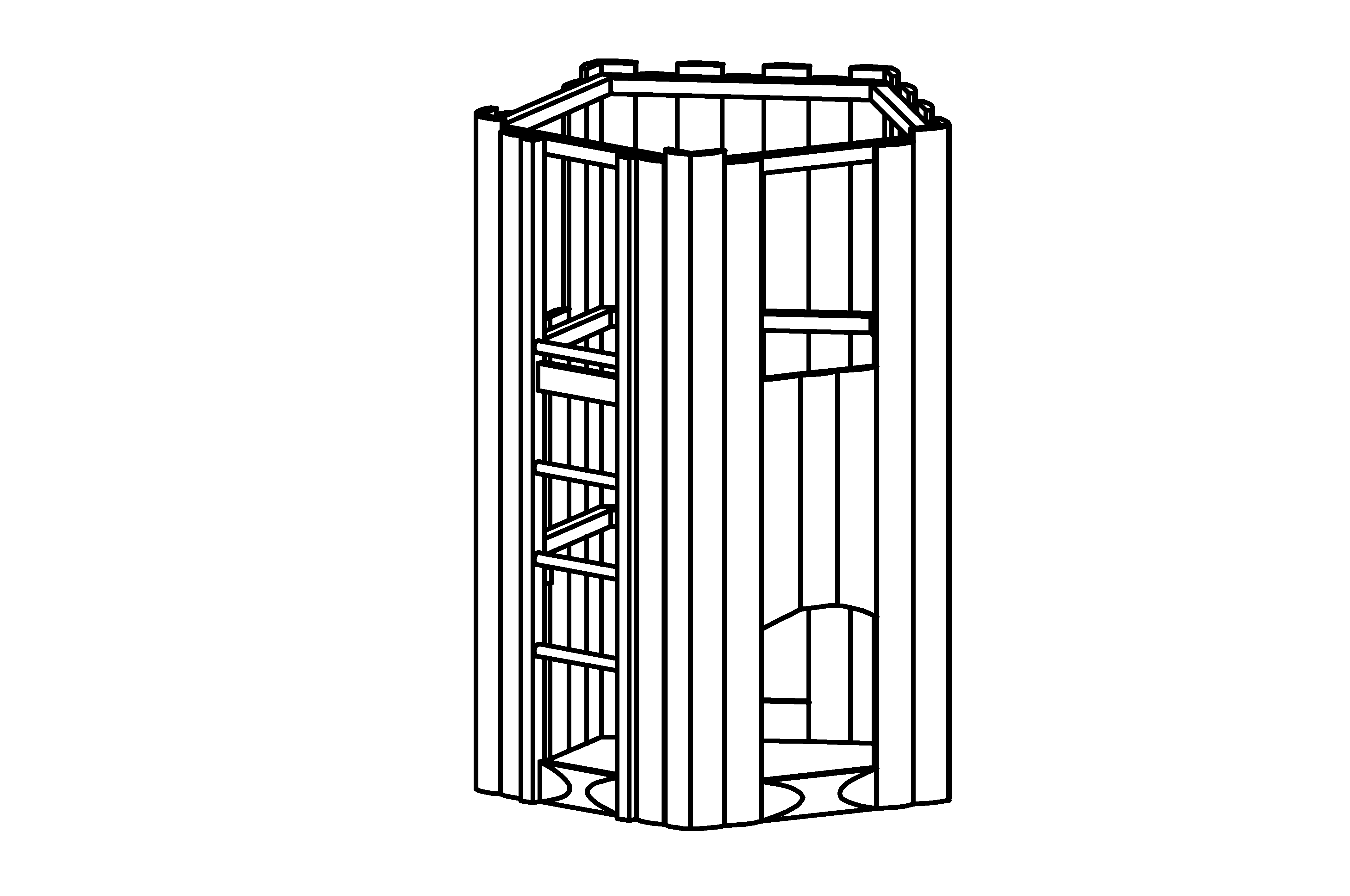 Pentagonal Tower with steel feet, larch, height = 1.50m