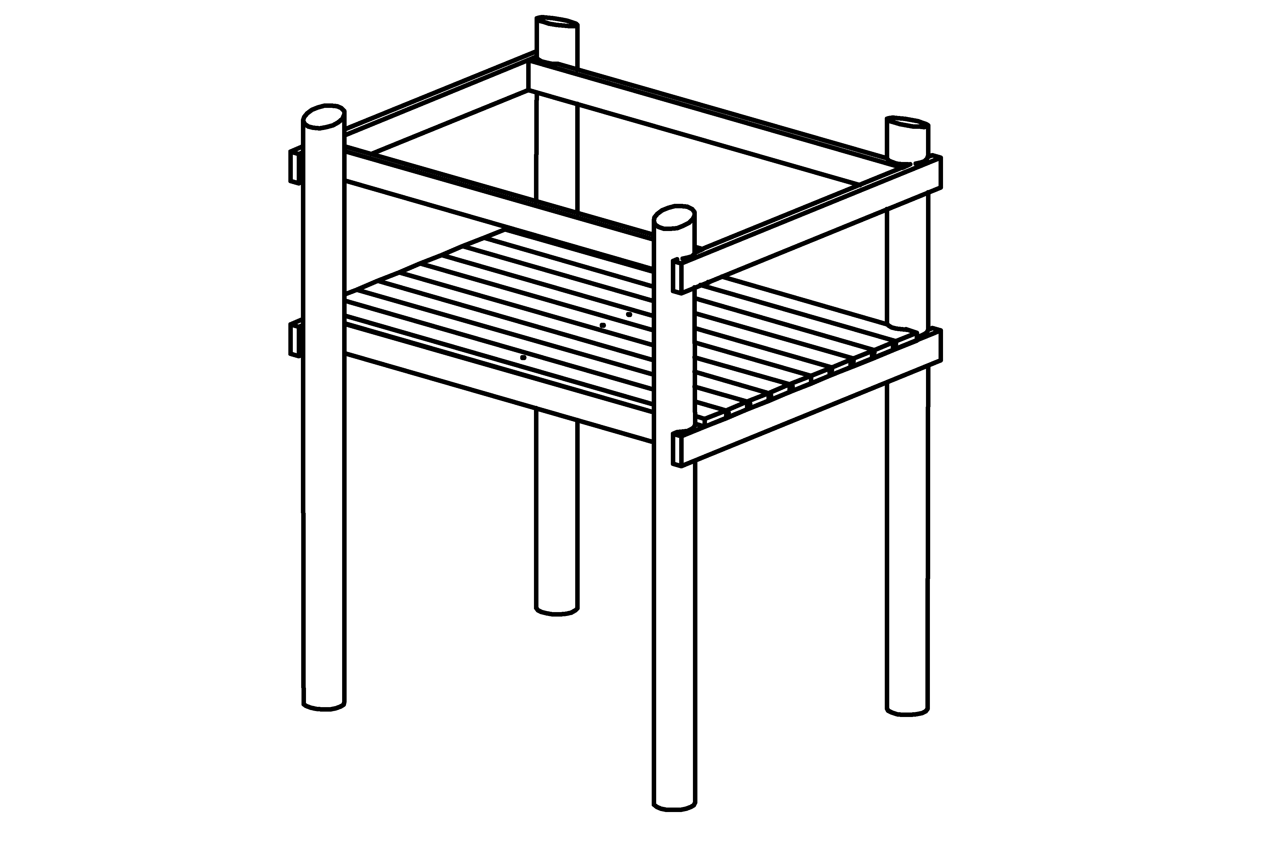 Platform, height = 2.00 m, made of  non-impregnated larch with steel feet