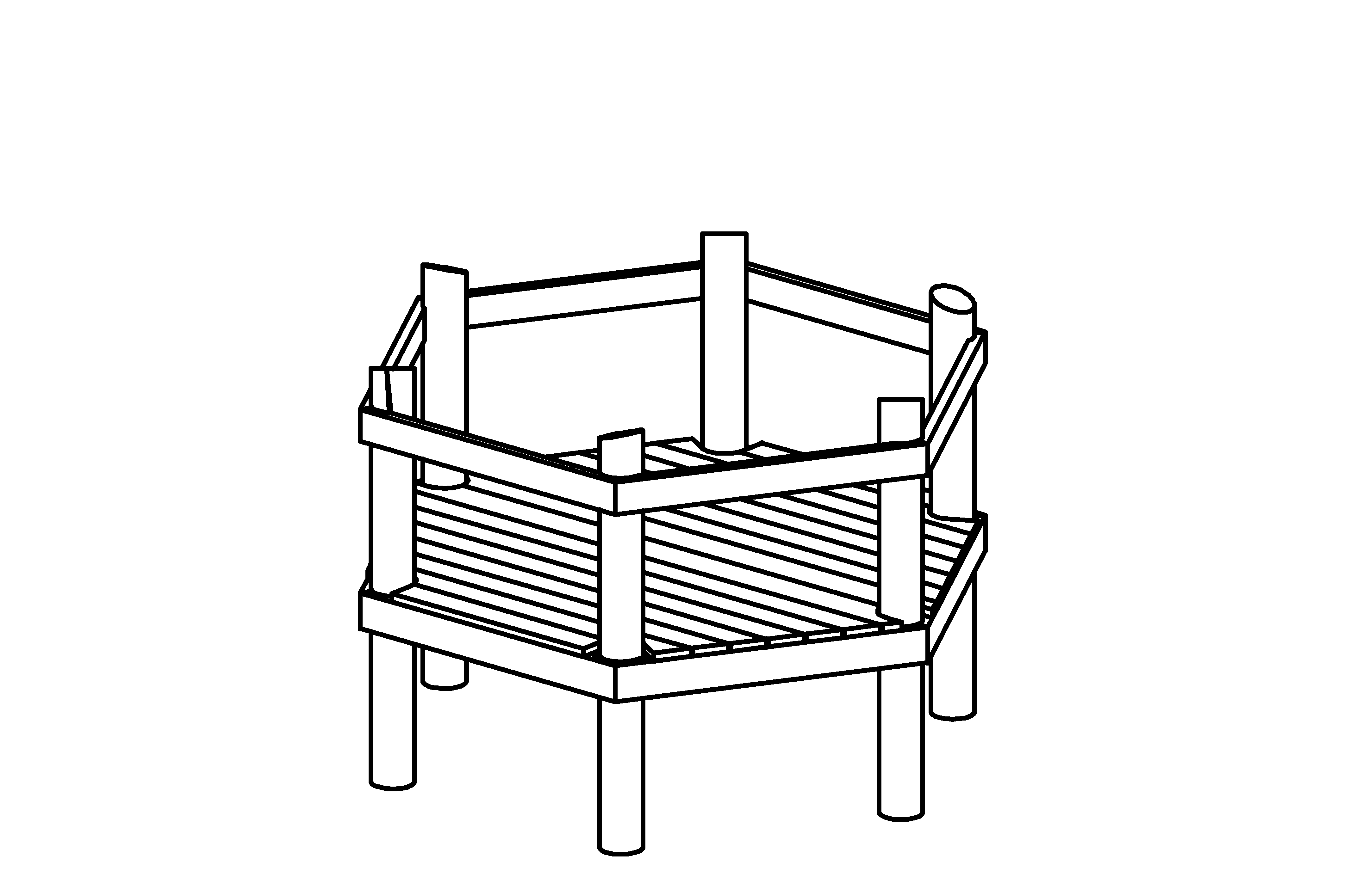 Hexagonal Platform, height 1.00 m made of non-impregnated mountain larch