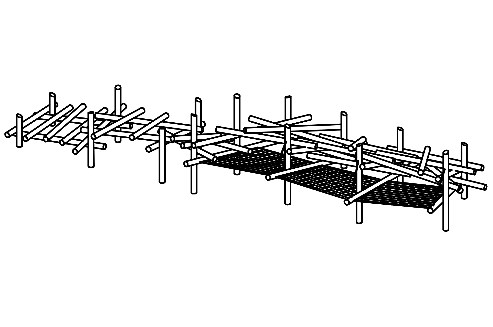 Climbing Structure 02, made of larch has a Richter Hercules type rope