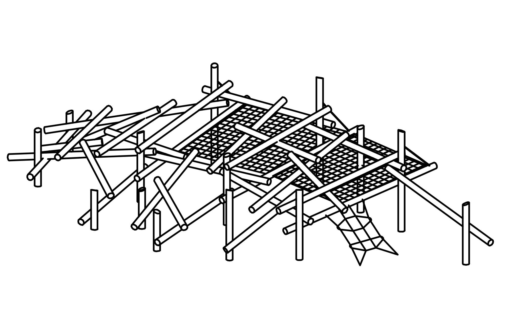 Climbing Structure 05, made of larch has natural, strong posts