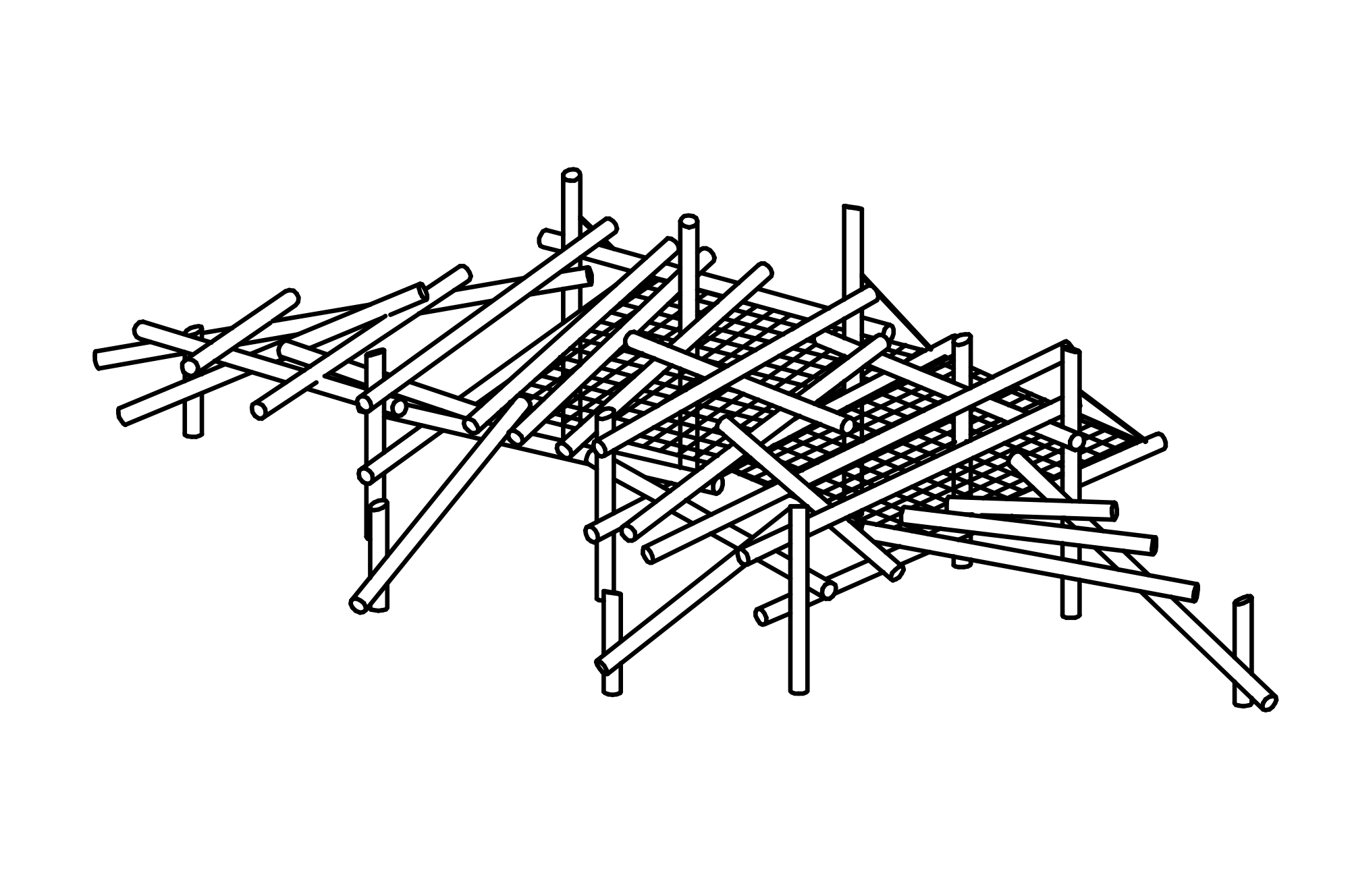 Climbing Structure 12, made of larch with Richter Hercules type rope