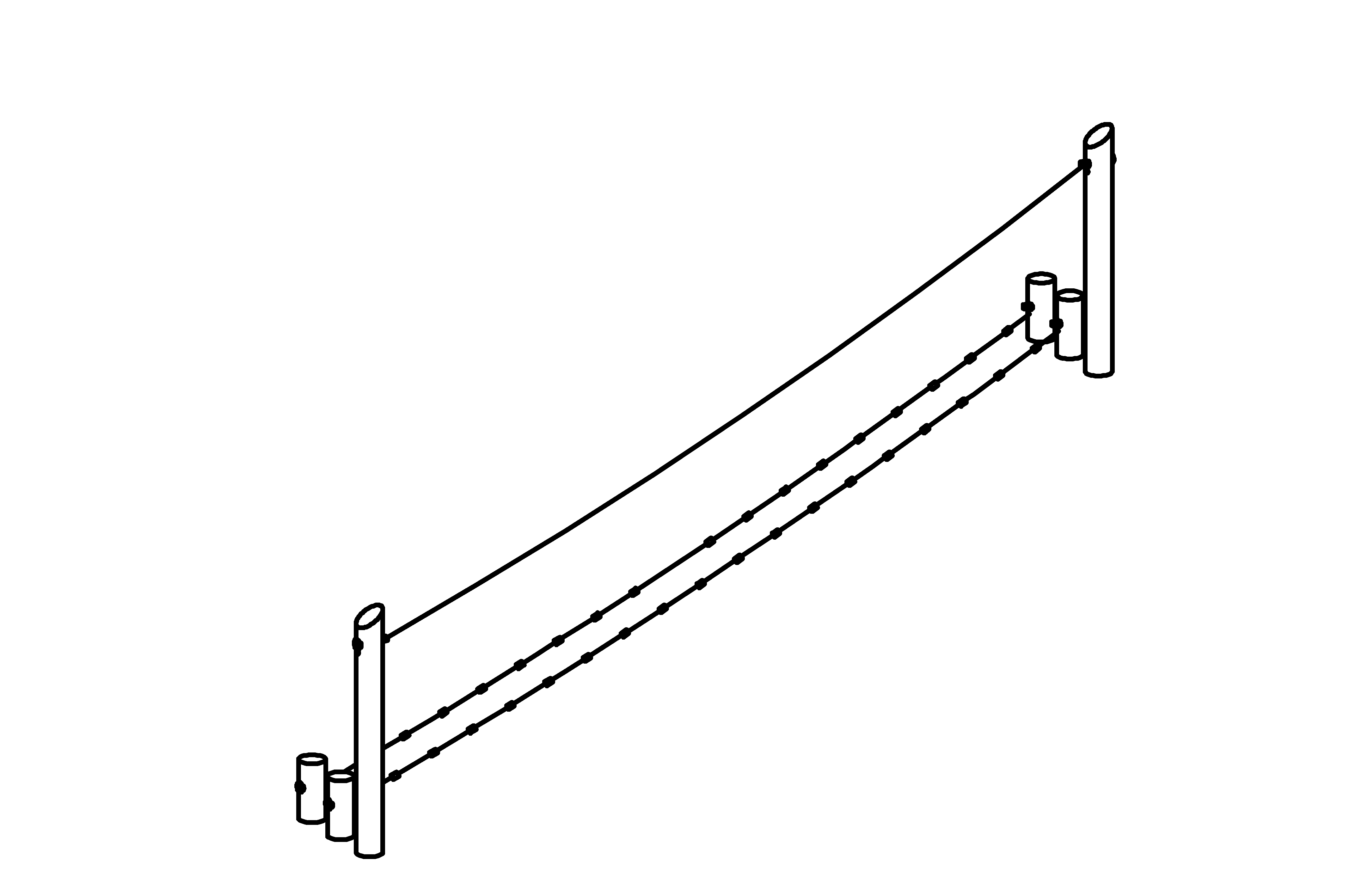 Climbing Ropes double element posts made of larch with steel feet and palisades peeled white