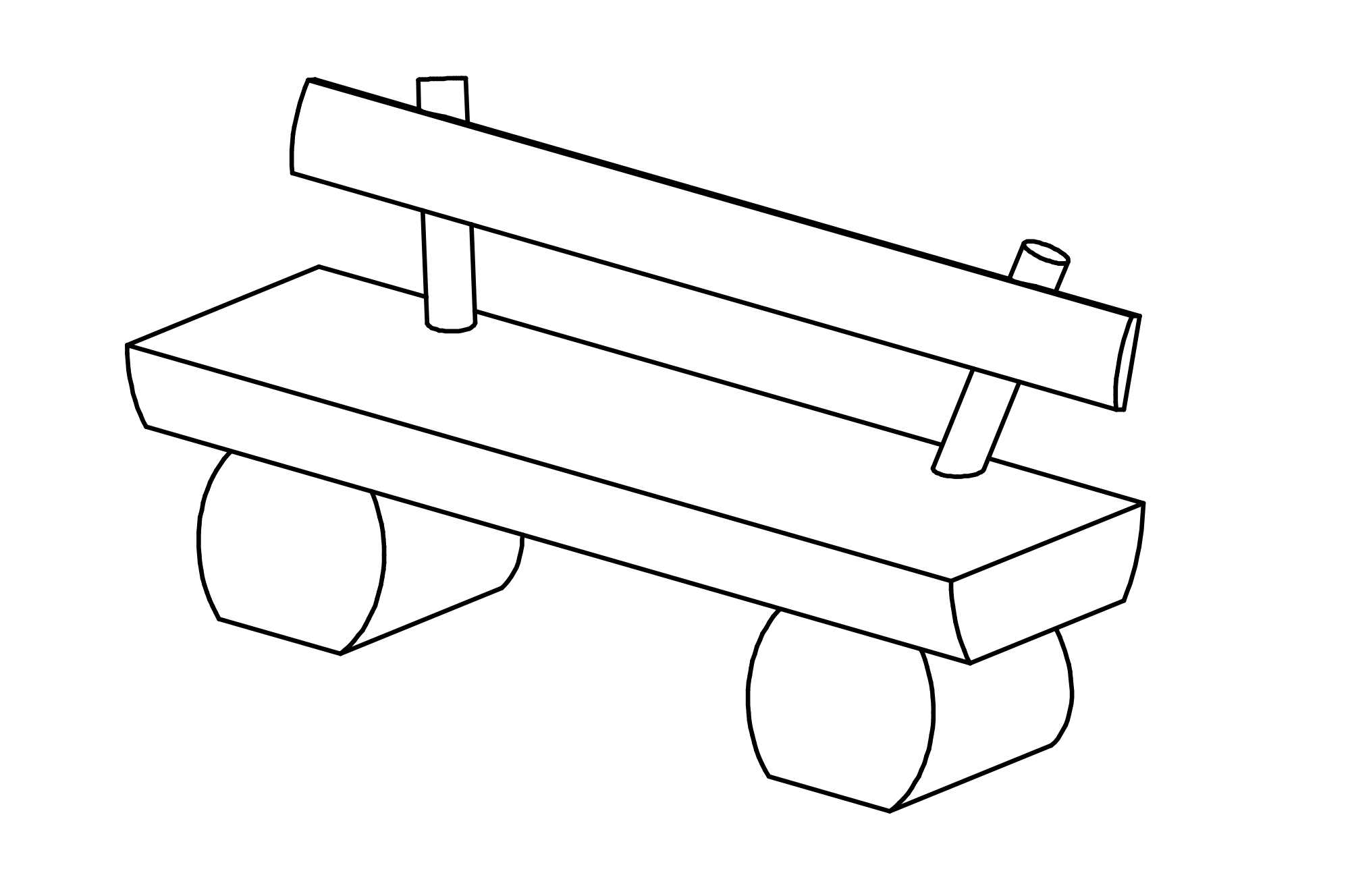 Bench on tree-trunk with back with all construction parts made of hot-dip galvanised steel